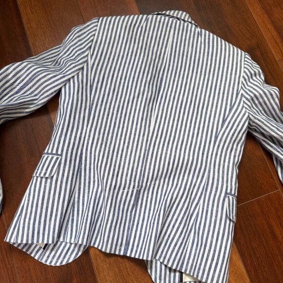 J. Crew Schoolboy Womens Blue White Stripped Blazer Sz 0 - Picture 7 of 7